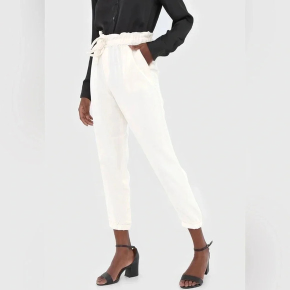 Banana Republic Paperbag Waist Tencel Joggers Relaxed Fit Pants Ivory Size XS - Picture 2 of 14